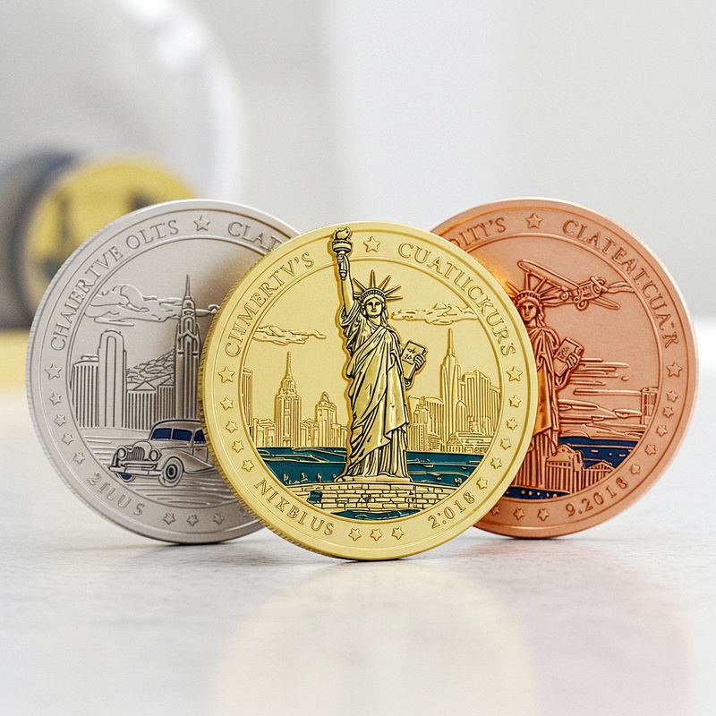 Custom challenge coin design 06, Statue of Liberty coins in silver, gold and copper