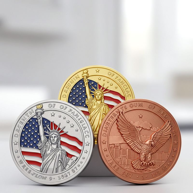 Custom challenge coin design 07, patriotic Liberty and eagle coins
