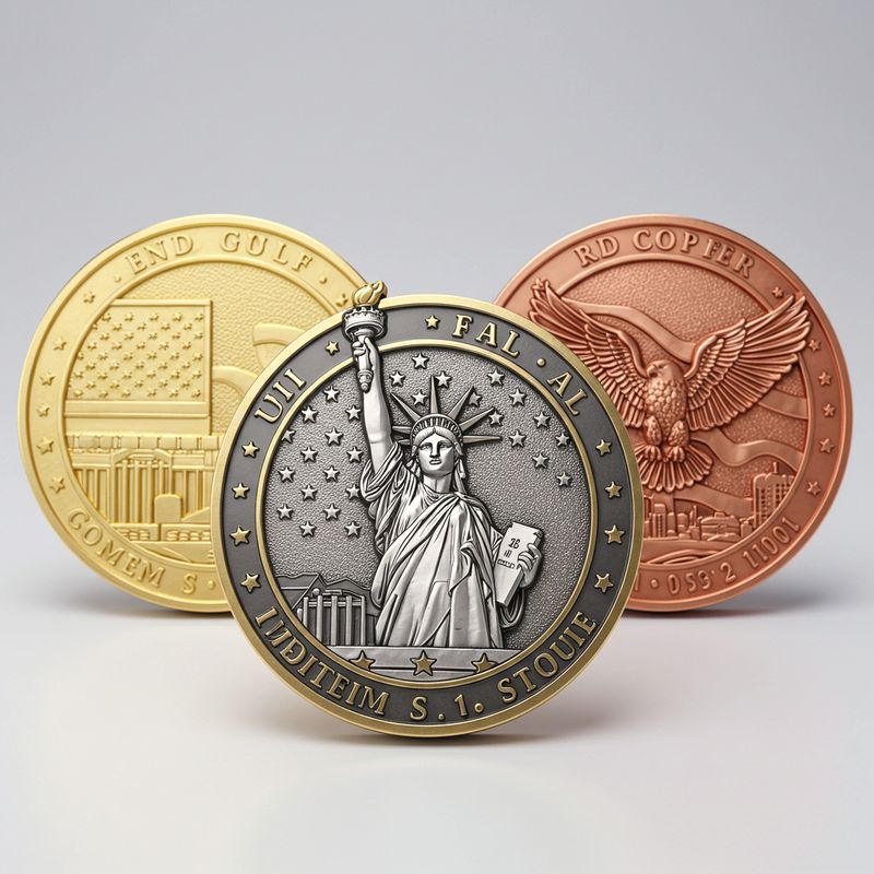 Custom challenge coin design 08, Liberty and eagle coins in mixed finishes