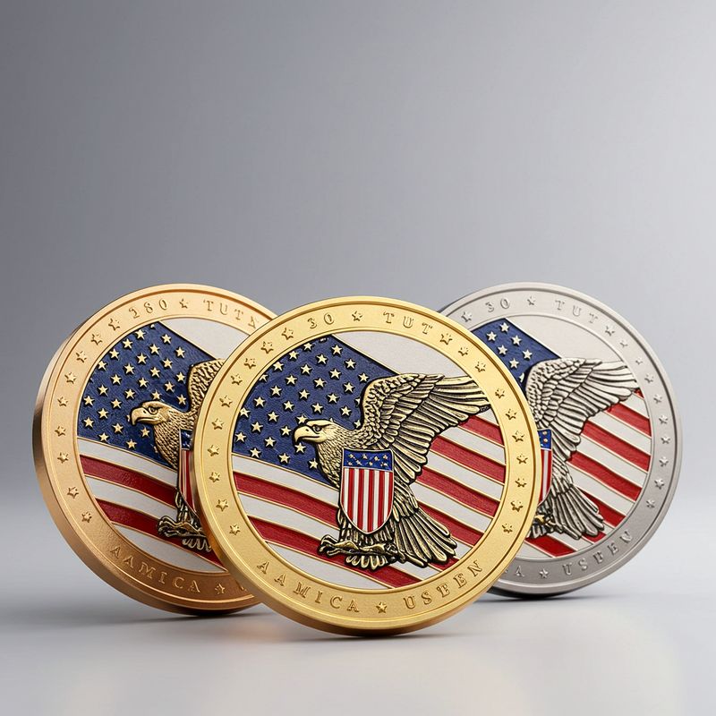 Custom challenge coin design 09, American flag and eagle coins