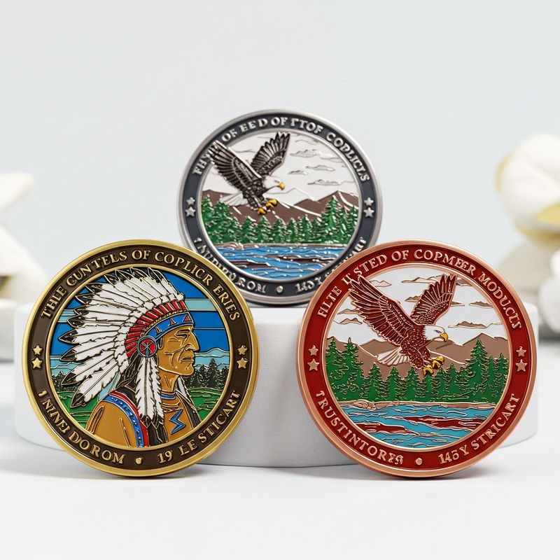 Custom challenge coin design 16, full colour eagle and portrait coins