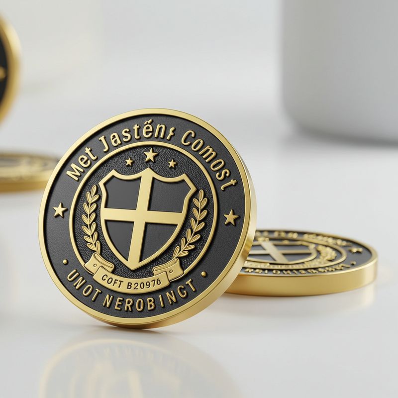 Custom challenge coin design 23, black and gold cross shield coin