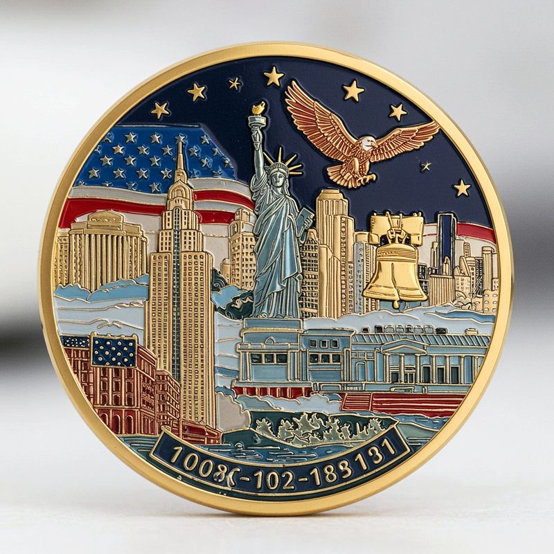 Custom challenge coin design 24, Liberty skyline collector coin