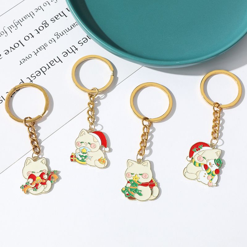 Custom Metal Keychain Design 09 | Christmas Cat Keyring Gift