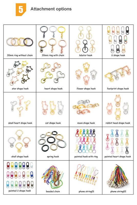 Custom metal keychain design 13, keychain attachment options chart