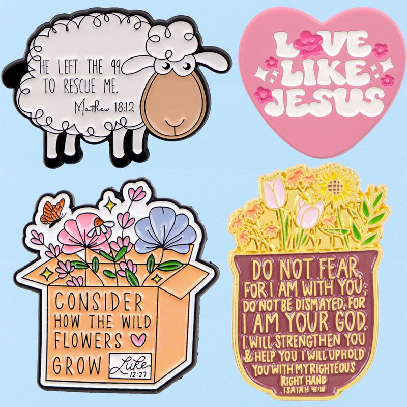 Custom enamel pin design 18, sheep and flower box Christian quote pins