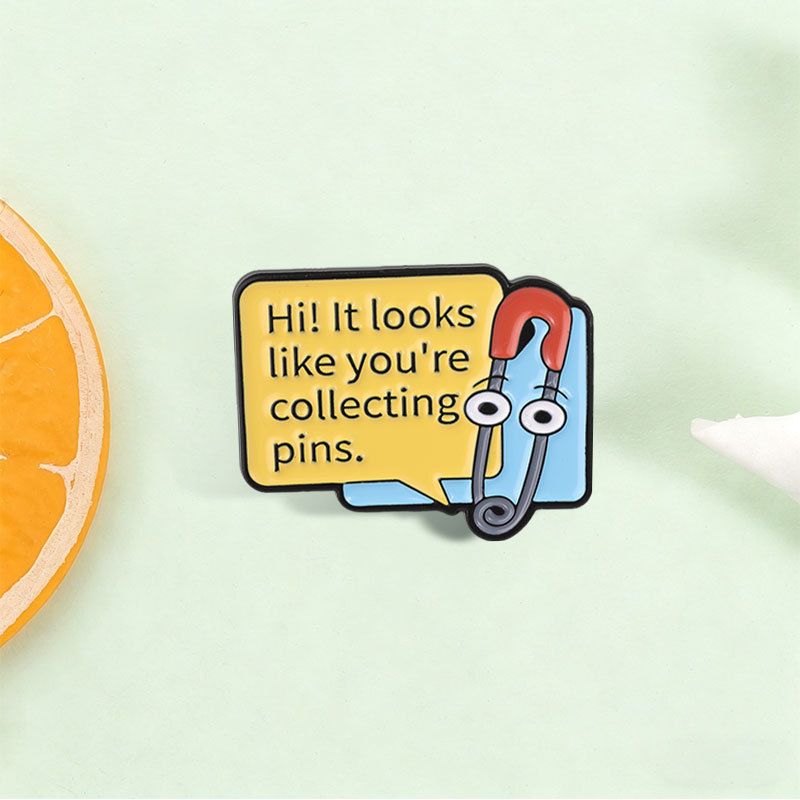 Custom enamel pin design 22, paperclip assistant meme pin with speech bubble