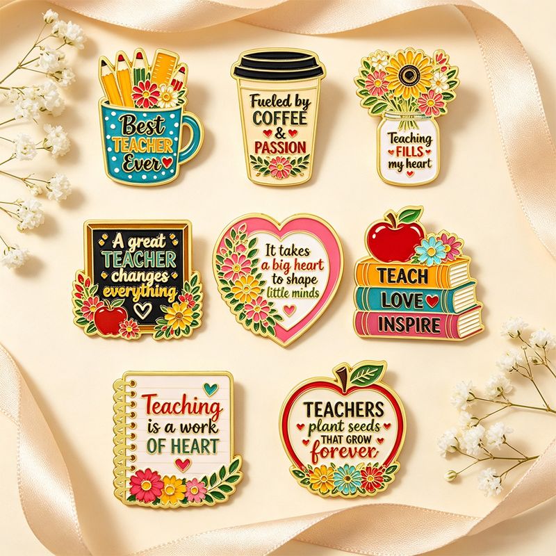 Custom enamel pin design 30, teacher appreciation quote pins