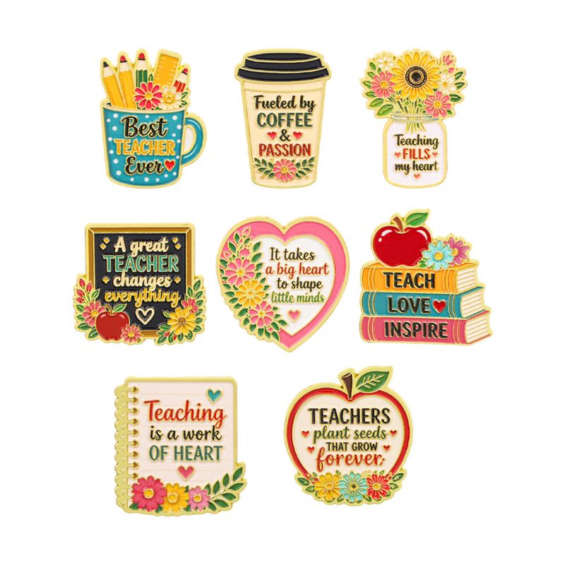 Custom enamel pin design 31, teacher and school themed pin set